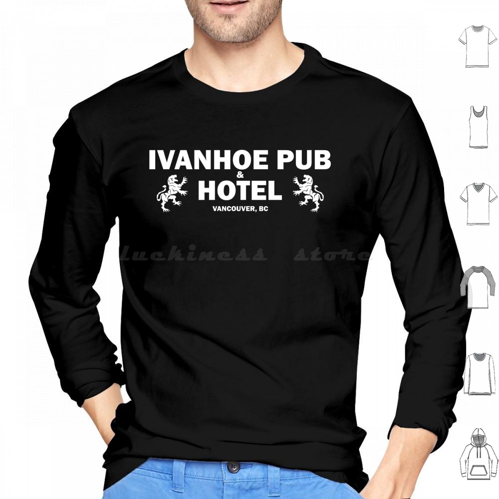 Wine Beer Logo - Ivanhoe Pub-화이트 온 블랙 후드티 긴팔